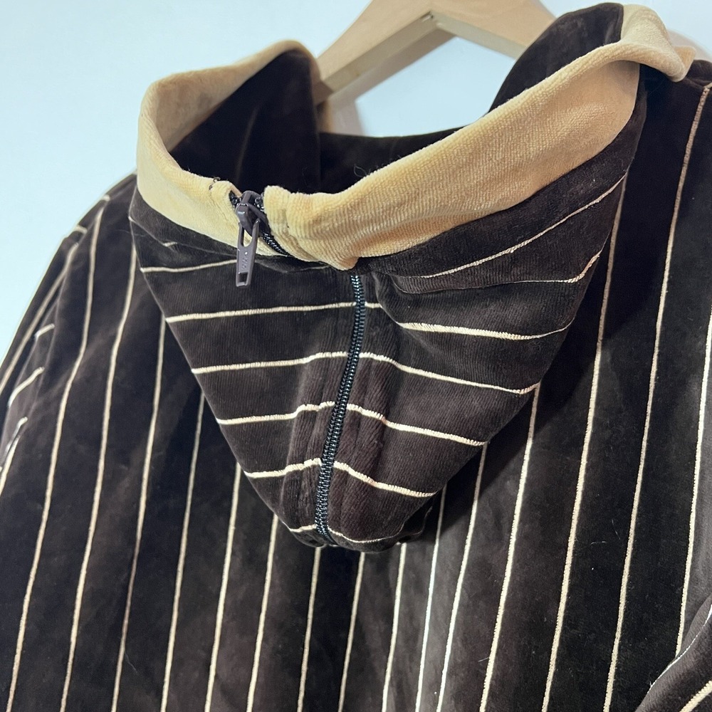 Stussy Velour Waffle Lined Zip Up Jacket Coat Stripe Y2K Zippered Hood Sz Large - Picture 10 of 16